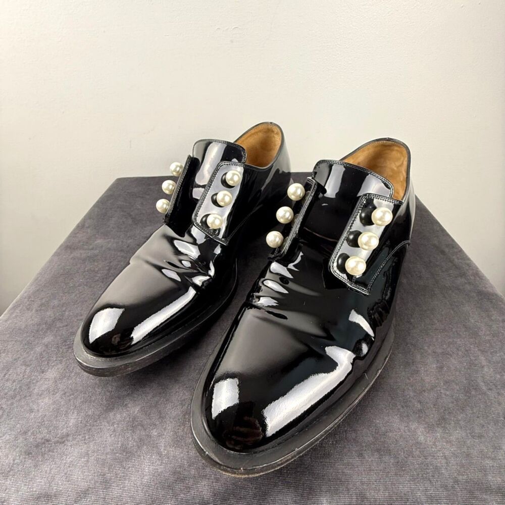Givenchy Pearl Embellished Patent Leather Oxford Shoes – Made in Italy